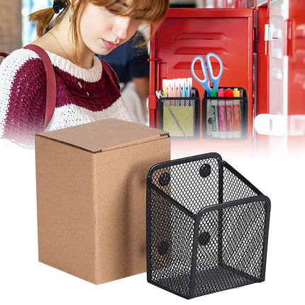 Magnetic Pencil Holder, Magnets Marker Holder, Mesh Storage Basket Organizer with Extra Strong Magnet, Mesh Pen Holder for Refrigerator, Whiteboard, Locker Accessories, Office Supplies, 3.93x3.54x4.9 3.54x3.93x4.92 Black.