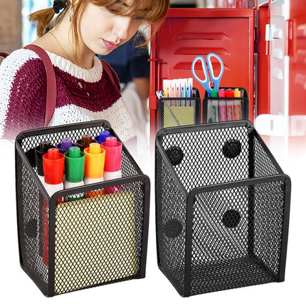 Magnetic Pencil Holder, Magnets Marker Holder, Mesh Storage Basket Organizer with Extra Strong Magnet, Mesh Pen Holder for Refrigerator, Whiteboard, Locker Accessories, Office Supplies, 3.93x3.54x4.9 3.54x3.93x4.92 Black.