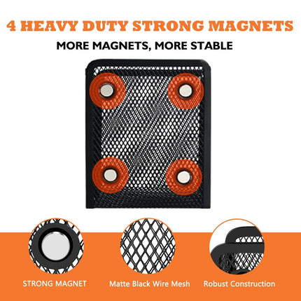 Magnetic Pencil Holder, Magnets Marker Holder, Mesh Storage Basket Organizer with Extra Strong Magnet, Mesh Pen Holder for Refrigerator, Whiteboard, Locker Accessories, Office Supplies, 3.93x3.54x4.9 3.54x3.93x4.92 Black.