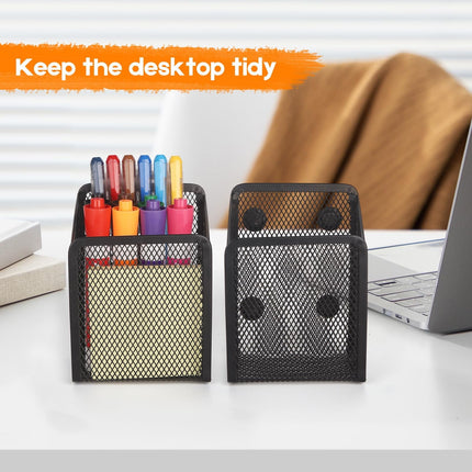 Magnetic Pencil Holder, Magnets Marker Holder, Mesh Storage Basket Organizer with Extra Strong Magnet, Mesh Pen Holder for Refrigerator, Whiteboard, Locker Accessories, Office Supplies, 3.93x3.54x4.9 3.54x3.93x4.92 Black.