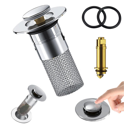 Bathroom Sink Stopper, Heavy Duty Hair Catcher, Pop Up Sink Drain Filter, for Bathroom Sink Stopper Replacement， Hair Catcher with Removable Stainless Steel Filter Basket, 1 Pcs, 2.36x3.15 2.36" x 3.15" Silver.