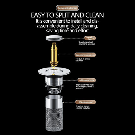 Bathroom Sink Stopper, Heavy Duty Hair Catcher, Pop Up Sink Drain Filter, for Bathroom Sink Stopper Replacement， Hair Catcher with Removable Stainless Steel Filter Basket, 1 Pcs, 2.36x3.15 2.36" x 3.15" Silver.