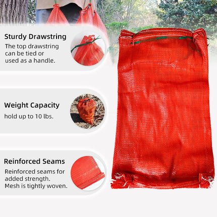 Mesh Produce Bags, 10 lbs Reusable Onion Sacks Vegetable Storage Bags Washable Net Bag, 10.63” x 18.5” for Onion Potato Firewood Crawfish, 1 Pcs 10.63" x 18.5" Red.