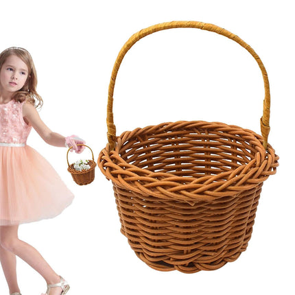 1 Piece Mini Small Wicker Basket,Wedding Flower Basket,3.14x1.96x5.51"Basket for Flower,Hand Woven Flower Basket,Kids Flower Stretch, Natural Hand Woven Easter Gift Basket with Handles,White BW1.