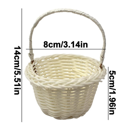 1 Piece Mini Small Wicker Basket,Wedding Flower Basket,3.14x1.96x5.51"Basket for Flower,Hand Woven Flower Basket,Kids Flower Stretch, Natural Hand Woven Easter Gift Basket with Handles White.