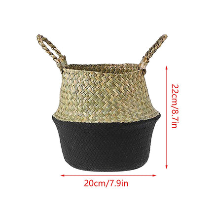 Seagrass Wicker Basket Flower Pot Folding Basket,3 Size Seagrass Handmade Decorative and Functional Storage Basket,Wicker Picnic Basket with Double Handles,Basket for Storage,10.2x12.6 7.9x8.7".