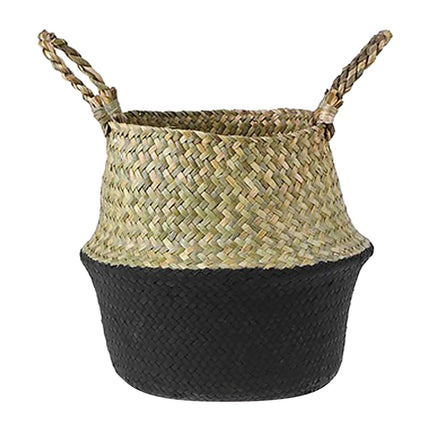 Seagrass Wicker Basket Flower Pot Folding Basket,3 Size Seagrass Handmade Decorative and Functional Storage Basket,Wicker Picnic Basket with Double Handles,Basket for Storage,10.2x12.6 9.4x10.6".