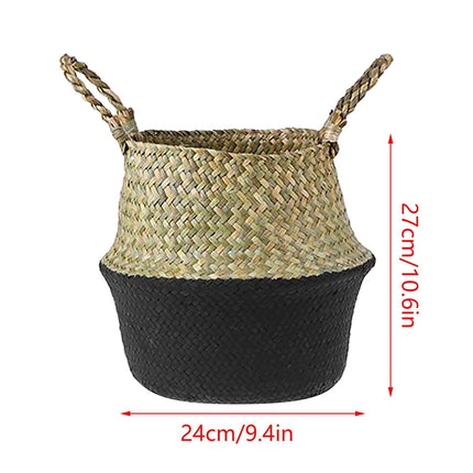 Seagrass Wicker Basket Flower Pot Folding Basket,3 Size Seagrass Handmade Decorative and Functional Storage Basket,Wicker Picnic Basket with Double Handles,Basket for Storage,10.2x12.6 9.4x10.6".