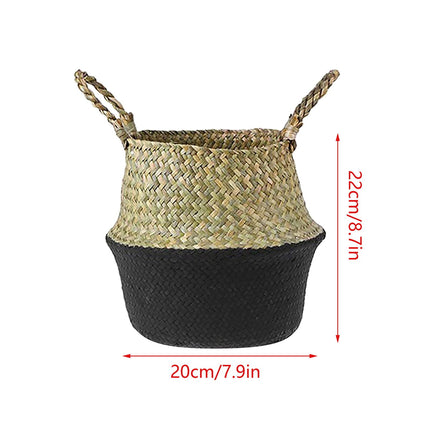 Seagrass Wicker Basket Flower Pot Folding Basket,3 Size Seagrass Handmade Decorative and Functional Storage Basket,Wicker Picnic Basket with Double Handles,Basket for Storage,10.2x12.6 9.4x10.6".