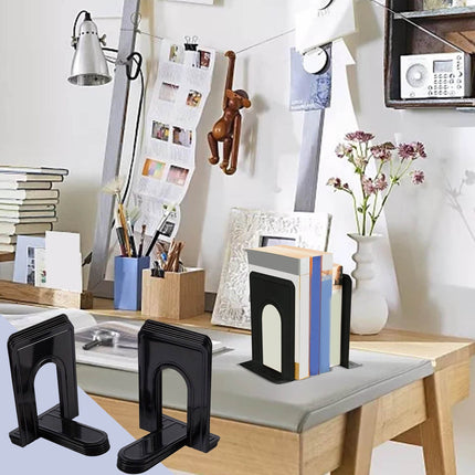 Non-Slip Bookends, Acrylic Book Ends for Shelves Clear Decorative Bookends Non-Skid Heavy Duty Bookend Book Holders/Stoppers (2 Pair/4 Pieces) 5x5x7.3 5.83x4.96x6.69" Black.