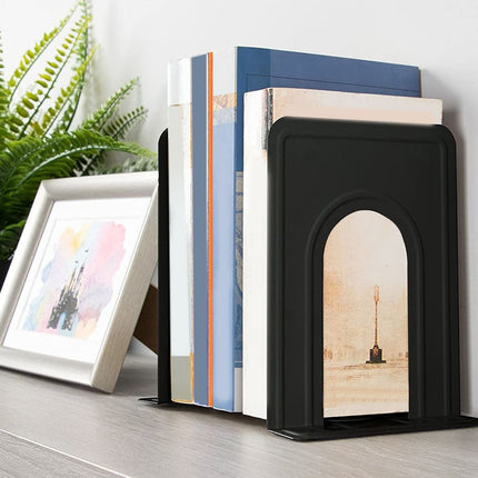 Non-Slip Bookends, Acrylic Book Ends for Shelves Clear Decorative Bookends Non-Skid Heavy Duty Bookend Book Holders/Stoppers (2 Pair/4 Pieces) 5x5x7.3 5.83x4.96x6.69" Black.