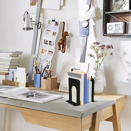 Non-Slip Bookends, Acrylic Book Ends for Shelves Clear Decorative Bookends Non-Skid Heavy Duty Bookend Book Holders/Stoppers (2 Pair/4 Pieces) 5x5x7.3 5.83x4.96x6.69" Black.