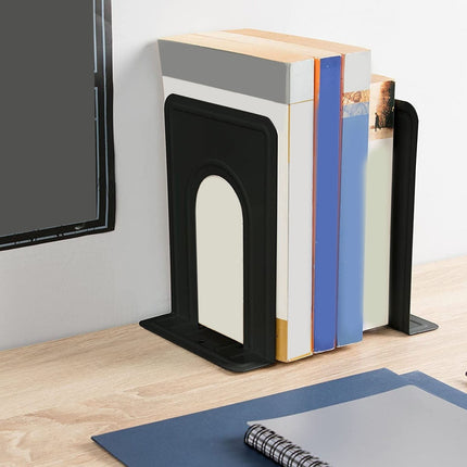 Non-Slip Bookends, Acrylic Book Ends for Shelves Clear Decorative Bookends Non-Skid Heavy Duty Bookend Book Holders/Stoppers (2 Pair/4 Pieces) 5x5x7.3 5.83x4.96x6.69" Black.