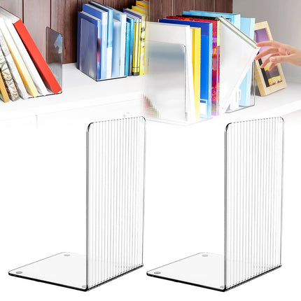 Non-Slip Bookends, Acrylic Book Ends for Shelves Clear Decorative Bookends Non-Skid Heavy Duty Bookend Book Holders/Stoppers (2 Pair/4 Pieces) 5x5x7.3 4.7x4.7x7.3" Clear.