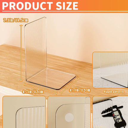 Non-Slip Bookends, Acrylic Book Ends for Shelves Clear Decorative Bookends Non-Skid Heavy Duty Bookend Book Holders/Stoppers (2 Pair/4 Pieces) 5x5x7.3 4.7x4.7x7.3" Clear.