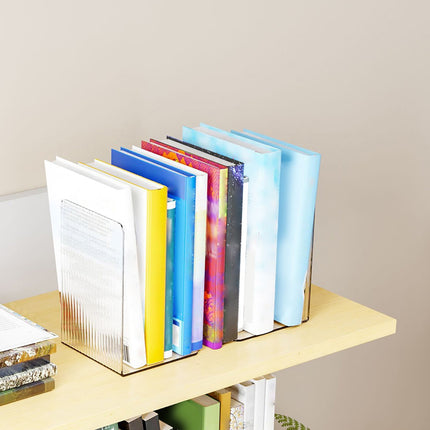 Non-Slip Bookends, Acrylic Book Ends for Shelves Clear Decorative Bookends Non-Skid Heavy Duty Bookend Book Holders/Stoppers (2 Pair/4 Pieces) 5x5x7.3 4.7x4.7x7.3" Clear.