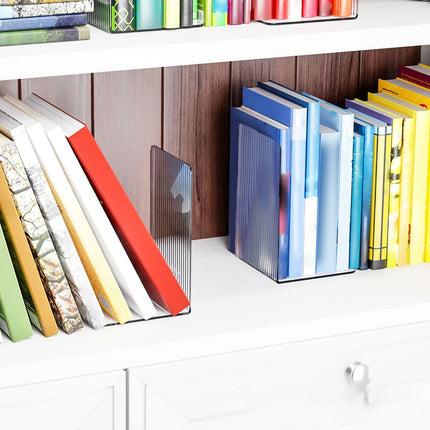 Non-Slip Bookends, Acrylic Book Ends for Shelves Clear Decorative Bookends Non-Skid Heavy Duty Bookend Book Holders/Stoppers (2 Pair/4 Pieces) 5x5x7.3 4.7x4.7x7.3" Clear.