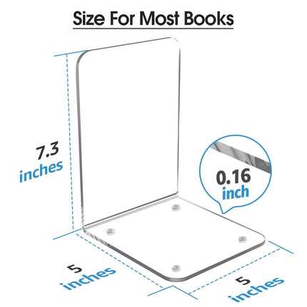 Non-Slip Bookends, Acrylic Book Ends for Shelves Clear Decorative Bookends Non-Skid Heavy Duty Bookend Book Holders/Stoppers (2 Pair/4 Pieces) 5x5x7.3 7.3 X 5 X 5 In Clear.