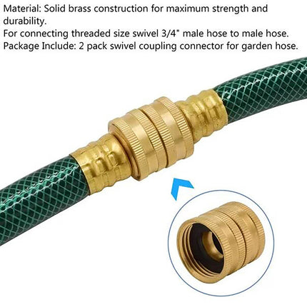 3/4" Garden Hose Connector, Heavy Duty Garden Hose Adapter with Dual Swivel for Male Hose to Male Hose, Double Female, 2 Pack, 1.1x1.0 1.1" x 1.0" Gold.