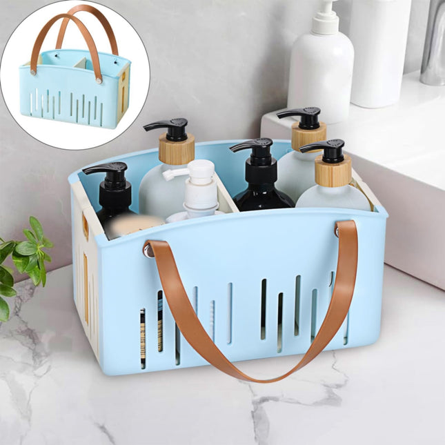 Cotton Woven Basket with PU Leather Handle, Clothes Toys Candy Gifts Cotton Rope Organizer, Living Room Basket Bathroom Shower Storage Laundry Basket, Dog Cat Bed, Fall Basket, 11.02x8.66x4.33 11.02" x 7.09" x 6.5" Blue.