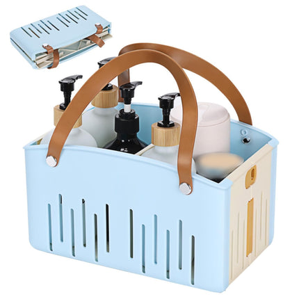 Cotton Woven Basket with PU Leather Handle, Clothes Toys Candy Gifts Cotton Rope Organizer, Living Room Basket Bathroom Shower Storage Laundry Basket, Dog Cat Bed, Fall Basket, 11.02x8.66x4.33 11.02" x 7.09" x 6.5" Blue.