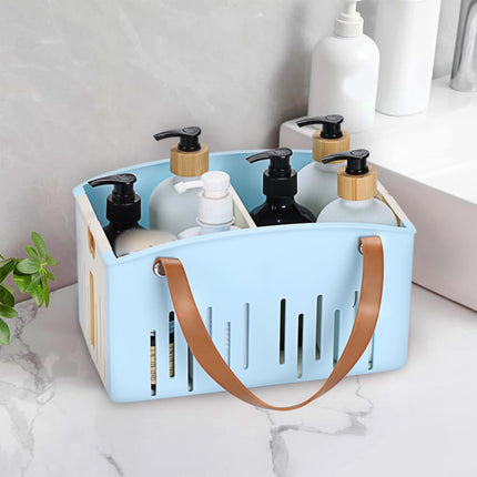 Cotton Woven Basket with PU Leather Handle, Clothes Toys Candy Gifts Cotton Rope Organizer, Living Room Basket Bathroom Shower Storage Laundry Basket, Dog Cat Bed, Fall Basket, 11.02x8.66x4.33 11.02" x 7.09" x 6.5" Blue.