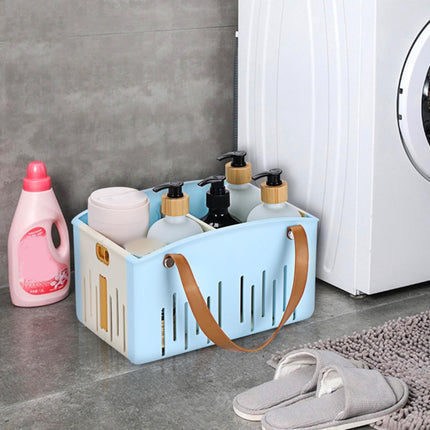 Cotton Woven Basket with PU Leather Handle, Clothes Toys Candy Gifts Cotton Rope Organizer, Living Room Basket Bathroom Shower Storage Laundry Basket, Dog Cat Bed, Fall Basket, 11.02x8.66x4.33 11.02" x 7.09" x 6.5" Blue.