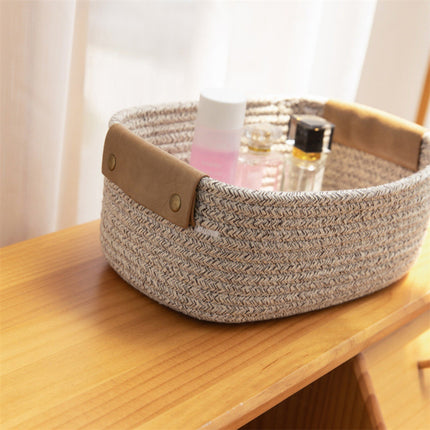 Cotton Woven Basket with PU Leather Handle, Clothes Toys Candy Gifts Cotton Rope Organizer, Living Room Basket Bathroom Shower Storage Laundry Basket, Dog Cat Bed, Fall Basket, 11.02x8.66x4.33 11.02" x 8.66" x 4.33" Coffee.