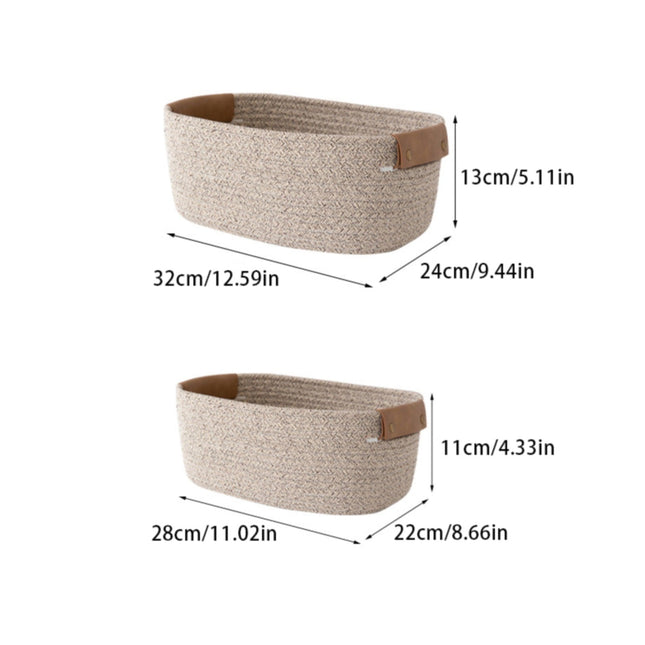 Cotton Woven Basket with PU Leather Handle, Clothes Toys Candy Gifts Cotton Rope Organizer, Living Room Basket Bathroom Shower Storage Laundry Basket, Dog Cat Bed, Fall Basket, 11.02x8.66x4.33 11.02" x 8.66" x 4.33" Coffee.