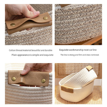 Cotton Woven Basket with PU Leather Handle, Clothes Toys Candy Gifts Cotton Rope Organizer, Living Room Basket Bathroom Shower Storage Laundry Basket, Dog Cat Bed, Fall Basket, 11.02x8.66x4.33 11.02" x 8.66" x 4.33" Coffee.
