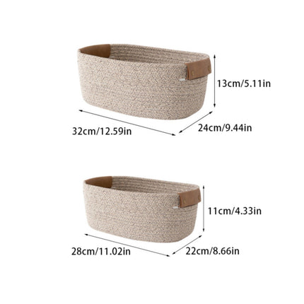 Cotton Woven Basket with PU Leather Handle, Clothes Toys Candy Gifts Cotton Rope Organizer, Living Room Basket Bathroom Shower Storage Laundry Basket, Dog Cat Bed, Fall Basket, 11.02x8.66x4.33 12.59" x 9.44" x 5.11" Coffee.
