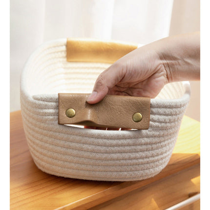 Cotton Woven Basket with PU Leather Handle, Clothes Toys Candy Gifts Cotton Rope Organizer, Living Room Basket Bathroom Shower Storage Laundry Basket, Dog Cat Bed, Fall Basket, 11.02x8.66x4.33 12.59" x 9.44" x 5.11" Coffee.