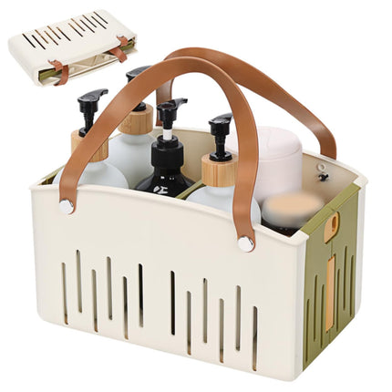 Cotton Woven Basket with PU Leather Handle, Clothes Toys Candy Gifts Cotton Rope Organizer, Living Room Basket Bathroom Shower Storage Laundry Basket, Dog Cat Bed, Fall Basket, 11.02x8.66x4.33 11.02" x 7.09" x 6.5" Green.