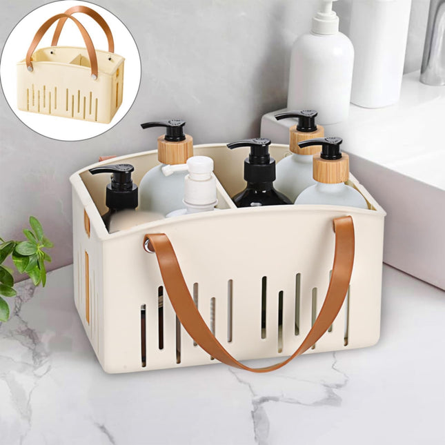 Cotton Woven Basket with PU Leather Handle, Clothes Toys Candy Gifts Cotton Rope Organizer, Living Room Basket Bathroom Shower Storage Laundry Basket, Dog Cat Bed, Fall Basket, 11.02x8.66x4.33 10.04" x 6.69" x 9.84" White.