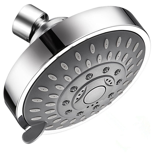 High Pressure Shower Head, Heavy Duty High Flow Pressure Rain, Fixed Showerhead 5-Setting with Bathroom Showerhead with Adjustable Brass Ball Joint, 1 Pcs, 4x3.25 4" x 3.25" Silver.