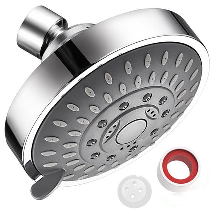 High Pressure Shower Head, Heavy Duty High Flow Pressure Rain, Fixed Showerhead 5-Setting with Bathroom Showerhead with Adjustable Brass Ball Joint, 1 Pcs, 4x3.25 4" x 3.25" Silver.