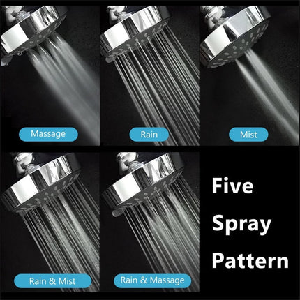 High Pressure Shower Head, Heavy Duty High Flow Pressure Rain, Fixed Showerhead 5-Setting with Bathroom Showerhead with Adjustable Brass Ball Joint, 1 Pcs, 4x3.25 4" x 3.25" Silver.