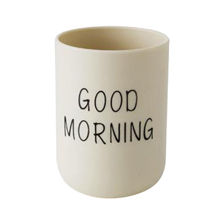 1PC Unbreakable Plastic Bathroom Cup - 12oz Toothbrush Holder & Reusable Tumbler for Drinking & Mouthwash. Easy to Clean, Available in 5 Colors, Good Morning Printed(Black,2.5x2.5x3.5") Black.