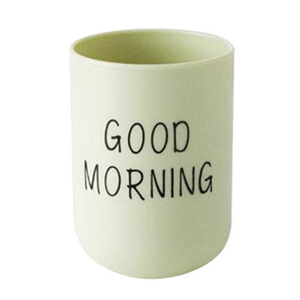 1PC Unbreakable Plastic Bathroom Cup - 12oz Toothbrush Holder & Reusable Tumbler for Drinking & Mouthwash. Easy to Clean, Available in 5 Colors, Good Morning Printed(Black,2.5x2.5x3.5") Black.