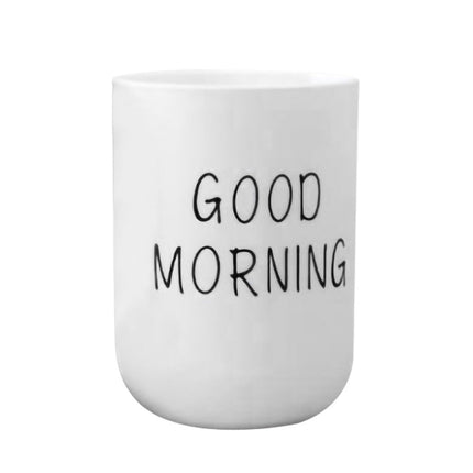 1PC Unbreakable Plastic Bathroom Cup - 12oz Toothbrush Holder & Reusable Tumbler for Drinking & Mouthwash. Easy to Clean, Available in 5 Colors, Good Morning Printed(Black,2.5x2.5x3.5") Black.