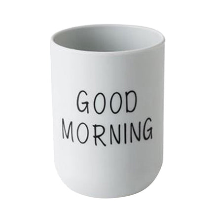 1PC Unbreakable Plastic Bathroom Cup - 12oz Toothbrush Holder & Reusable Tumbler for Drinking & Mouthwash. Easy to Clean, Available in 5 Colors, Good Morning Printed(Black,2.5x2.5x3.5") Light blue.