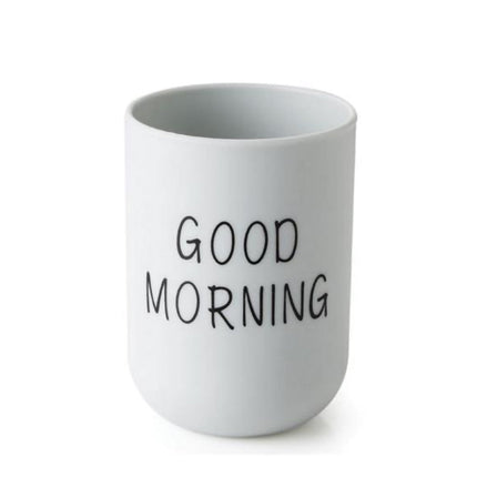 1PC Unbreakable Plastic Bathroom Cup - 12oz Toothbrush Holder & Reusable Tumbler for Drinking & Mouthwash. Easy to Clean, Available in 5 Colors, Good Morning Printed(Black,2.5x2.5x3.5") Light blue.