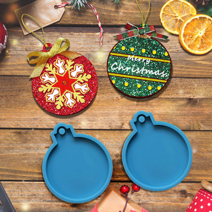 Christmas Ornaments Resin Molds, 1 Pcs Round Resin Ornaments Molds, Epoxy Pendant Casting Molds, Silicone Resin Molds for DIY Crafts Making Holiday Xmas Home Decor, 2.7 Inches blue.