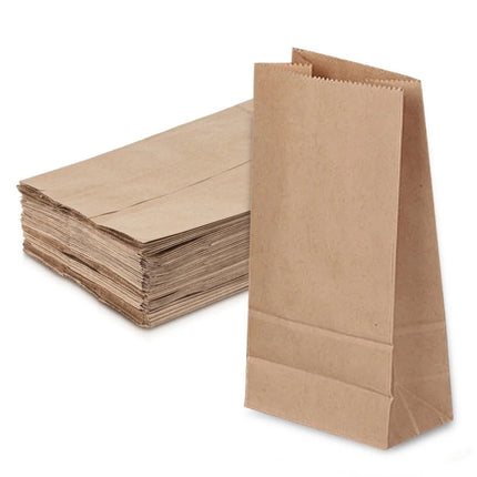 Paper Grocery Bags (50 Pcs Bulk) Heavy Duty Brown Paper Bag, Large Grocery Kraft Sacks, for Takeout, Restaurant, Retail, Shopping, 3.54x2.16x7.08 3.54" x 2.16" x 7.08" Khaki.