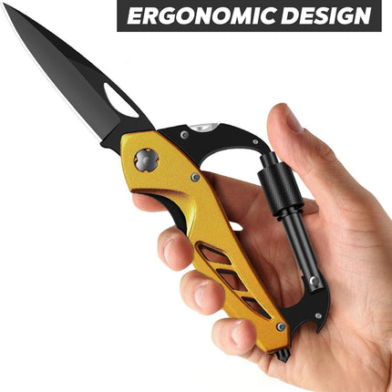 Portable 2-in-1 Multifunctional Folding Pocket Knife,All-in-One Outdoor Portable Multifunctional Red Folding Pocket Tool Multiple Functions Tool with Bottle Opener, Window Breaker Screwdriver,Red Gold.