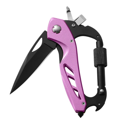Portable 2-in-1 Multifunctional Folding Pocket Knife,All-in-One Outdoor Portable Multifunctional Red Folding Pocket Tool Multiple Functions Tool with Bottle Opener, Window Breaker Screwdriver,Red Pink.