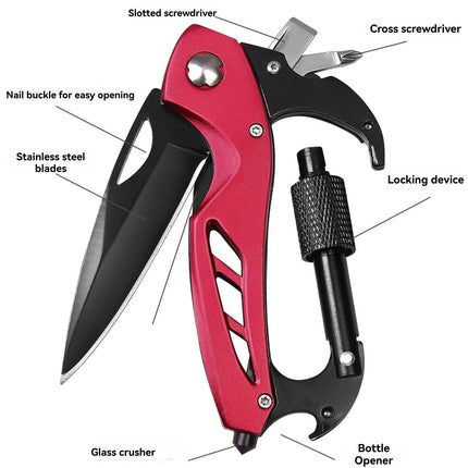 Portable 2-in-1 Multifunctional Folding Pocket Knife,All-in-One Outdoor Portable Multifunctional Red Folding Pocket Tool Multiple Functions Tool with Bottle Opener, Window Breaker Screwdriver,Red Pink.