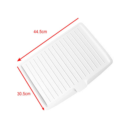 Large Rectangular Kitchen Drying Tray with Drain Holes,Sturdy Plastic for Fruit,Vegetable,and Dish Drainage,Space-Saving Design for Countertop Organization,Keeps Surfaces Dry and Tidy. White.