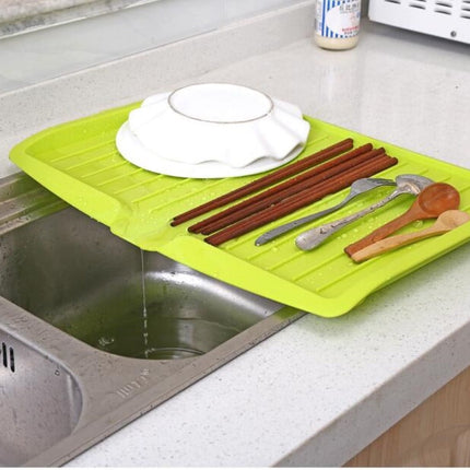 Large Rectangular Kitchen Drying Tray with Drain Holes,Sturdy Plastic for Fruit,Vegetable,and Dish Drainage,Space-Saving Design for Countertop Organization,Keeps Surfaces Dry and Tidy. White.