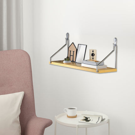 No-Drill Wall-Mounted Shelf with Adhesive Strips and Damage-Free Nails,Easy Installation on Any Wall Surface,Triangular Support,Versatile Use for Bedside,Projector,Router,Book Storage Yellow.